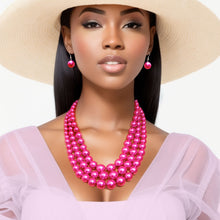 Load image into Gallery viewer, Fuschia Multi Strand Pearl Necklace Set

