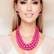 Load image into Gallery viewer, Fuschia Multi Strand Pearl Necklace Set
