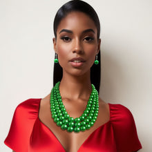 Load image into Gallery viewer, Multi Strand Green Pearl Necklace Set
