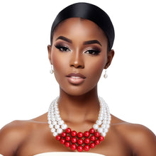 Load image into Gallery viewer, Pearl Necklace White Red 3 Layer Set for Women
