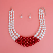 Load image into Gallery viewer, Pearl Necklace White Red 3 Layer Set for Women
