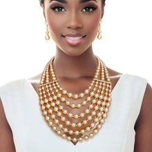 Load image into Gallery viewer, Necklace Light Brown Draped Pearl 6 Row Set Women
