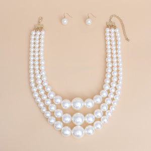 Pearl Necklace Cream Bubble Gum 3 Layer for Women