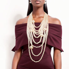Load image into Gallery viewer, Long Layered Strand Cream Pearl Set
