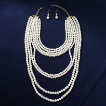 Load image into Gallery viewer, Long Cream Pearl 8 Strand Layered Classic Necklace
