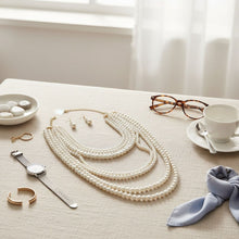 Load image into Gallery viewer, Long Cream Pearl 8 Strand Layered Classic Necklace
