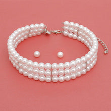 Load image into Gallery viewer, Choker Timeless White Pearl 3 Row Necklace
