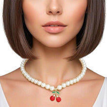 Load image into Gallery viewer, Pendant Cream Pearl Cherry Red Necklace for Women
