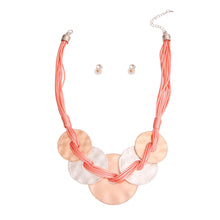 Load image into Gallery viewer, Pink Cord Metal Disc Necklace
