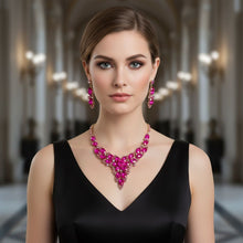 Load image into Gallery viewer, Fuchsia Oval Crystal Petal V Shape Formal Necklace
