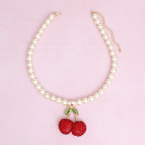 Pendant Cream Pearl Chunky Cherry Red Necklace