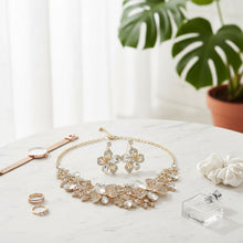 Load image into Gallery viewer, Gold Floral Intricate Crystal Collar Necklace
