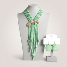 Load image into Gallery viewer, Marbled Green and Stone Bead Tassel Y Necklace

