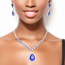 Load image into Gallery viewer, Formal Necklace Blue Teardrop Bling Set for Women
