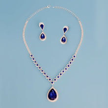 Load image into Gallery viewer, Formal Necklace Blue Teardrop Bling Set for Women
