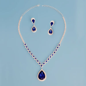 Formal Necklace Blue Teardrop Bling Set for Women
