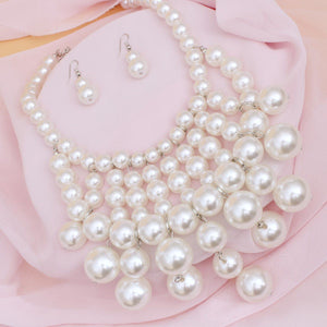 Bib White Pearl Vintage Bib Drop Necklace Set