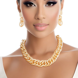 Chain Necklace Gold Double Curb Link Set Women