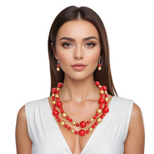 Load image into Gallery viewer, Necklace Red Gold Pearl Bead 2 Strand Set
