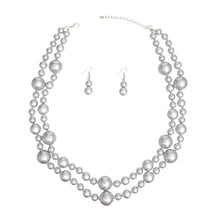 Load image into Gallery viewer, Necklace Silver Metallic Pearl Bead 2 Strand Set
