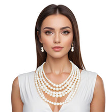 Load image into Gallery viewer, Necklace Cream Pearl 5 Strand Wide Layer Set
