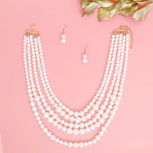 Load image into Gallery viewer, Necklace Cream Pearl 5 Strand Wide Layer Set
