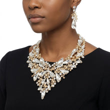 Load image into Gallery viewer, Clear Glass Crystal Gold Flower Large Bib Necklace
