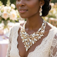 Load image into Gallery viewer, Clear Glass Crystal Gold Flower Large Bib Necklace
