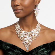 Load image into Gallery viewer, Gold Aurbo Glass Flower Crystal Large Bib Necklace
