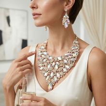 Load image into Gallery viewer, Gold Aurbo Glass Marquis Crystal Leaf Bib Necklace
