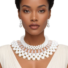 Load image into Gallery viewer, Bib White Pearl Vintage Collar Necklace Set Women
