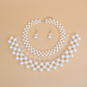 Bib White Pearl Vintage Collar Necklace Set Women