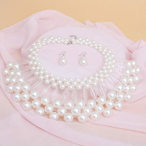 Bib White Pearl Vintage Collar Necklace Set Women