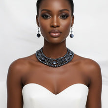 Load image into Gallery viewer, Navy Metallic Bead Woven Collar Bib Necklace
