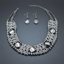Load image into Gallery viewer, Silver Metallic Bead Woven Collar Bib Necklace
