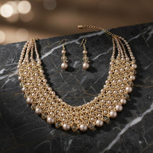 Load image into Gallery viewer, Brown Pearl Glass Bead Woven Collar Bib Necklace
