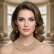 Load image into Gallery viewer, Brown Pearl Glass Bead Woven Collar Bib Necklace
