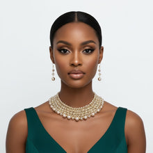 Load image into Gallery viewer, Brown Pearl Glass Bead Woven Collar Bib Necklace
