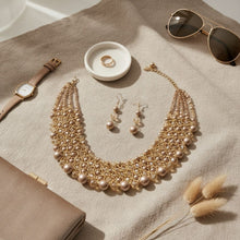 Load image into Gallery viewer, Brown Pearl Glass Bead Woven Collar Bib Necklace
