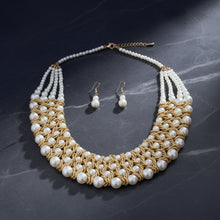Load image into Gallery viewer, Cream Pearl Woven Collar Bib Boutique Necklace
