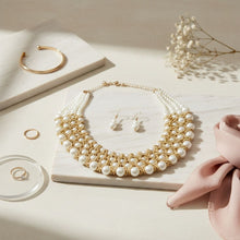 Load image into Gallery viewer, Cream Pearl Woven Collar Bib Boutique Necklace
