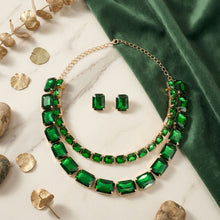 Load image into Gallery viewer, Green Emerald Cut Crystal 2 Row Necklace Set
