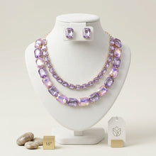 Load image into Gallery viewer, Lavender Emerald Cut Crystal 2 Row Necklace Set
