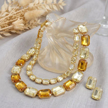 Load image into Gallery viewer, Yellow Emerald Cut Crystal 2 Row Necklace Set
