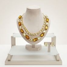 Load image into Gallery viewer, Yellow Emerald Cut Crystal 2 Row Necklace Set

