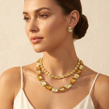 Load image into Gallery viewer, Yellow Emerald Cut Crystal 2 Row Necklace Set
