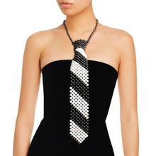 Load image into Gallery viewer, Black White Pearl Stripe Tie Choker

