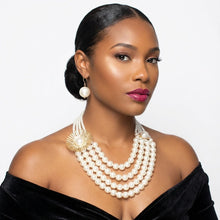 Load image into Gallery viewer, Cream Pearl Floral Detail 4 Layer Chunky Necklace

