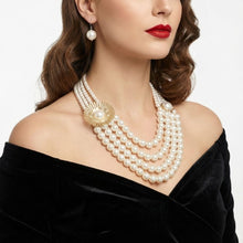 Load image into Gallery viewer, Cream Pearl Floral Detail 4 Layer Chunky Necklace
