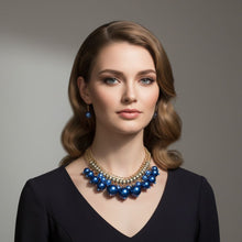 Load image into Gallery viewer, Clustered Blue Pearl Woven Cable Chain Necklace
